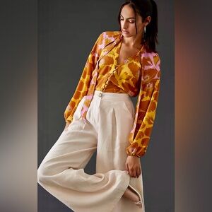 Anthropologie silk tie neck blouse